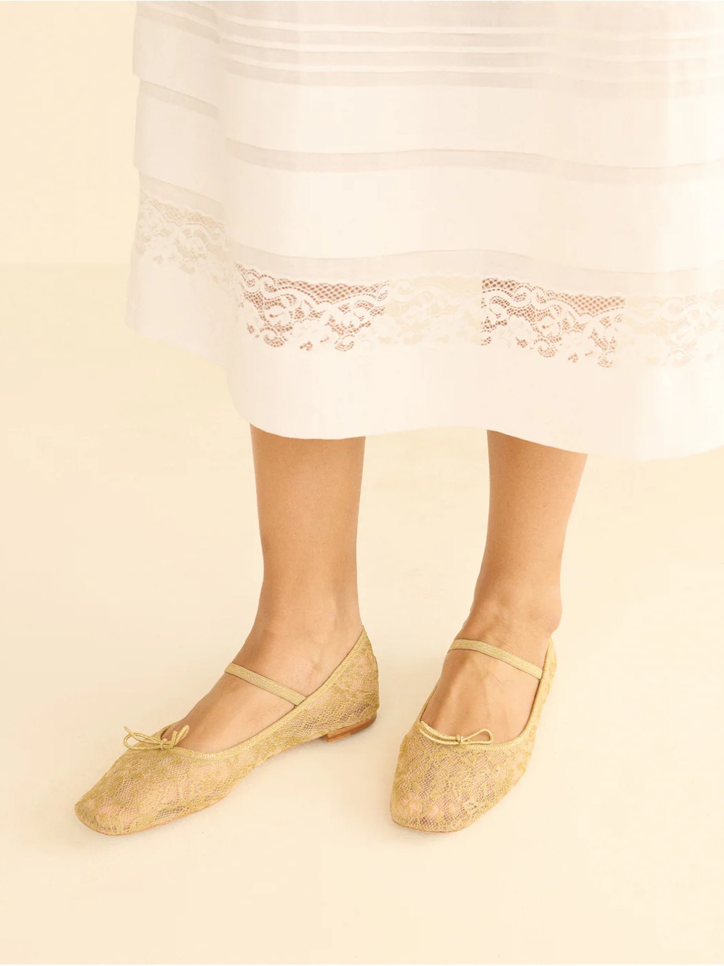 Doen Pillar Mary Jane Gold Lace Mary Jane Ballet Flats